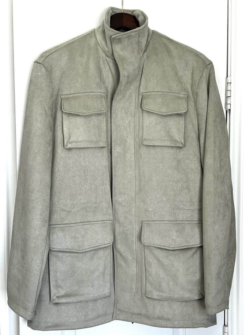 Robert Graham Cargo Field Jacket XL Coat NICKEL LT. GREEN Vegan Suede NWT